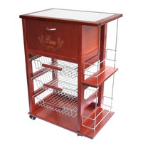CARRELLO LEGNO C/CASSETTO PORTAPANE+BOTTIGLIE NOCE 